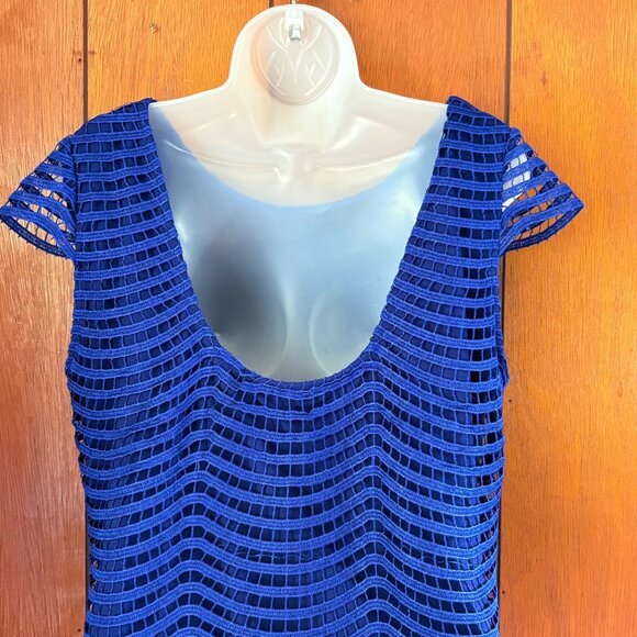 Alya Dress Womens L Blue Sleeveless Crochet Lace Overlay Scoop Back Shift Career - Picture 5 of 16